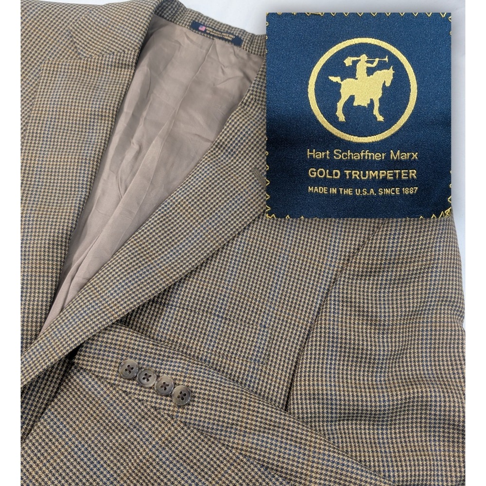 Hart Schaffner Marx Gold Trumpet 100% Wool Blazer Suit Jacket 42R 46" Chest